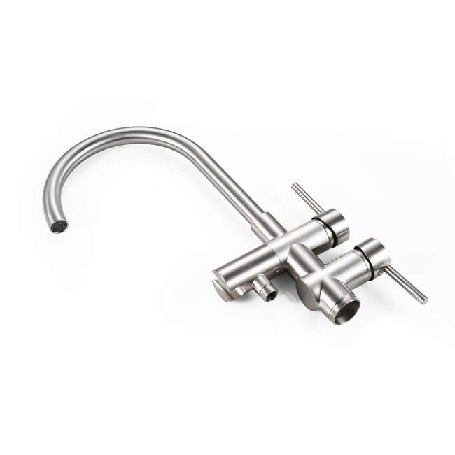 Vrijstaande badmengkraan – inclusief handdouche – brushed steel