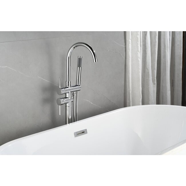 Mélangeur bain sur pied - avec douchette -chrome