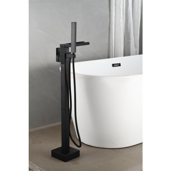 Mélangeur bain sur pied - avec douchette - noir mat