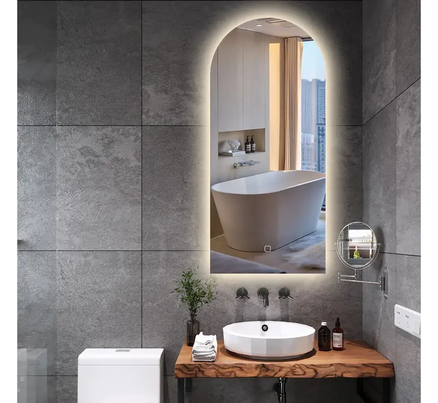 Miroir avec LED demi-ovale 50 x 100 cm