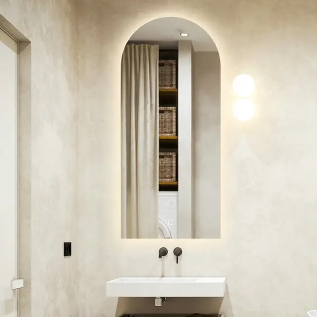 Miroir avec LED demi-ovale 50 x 100 cm