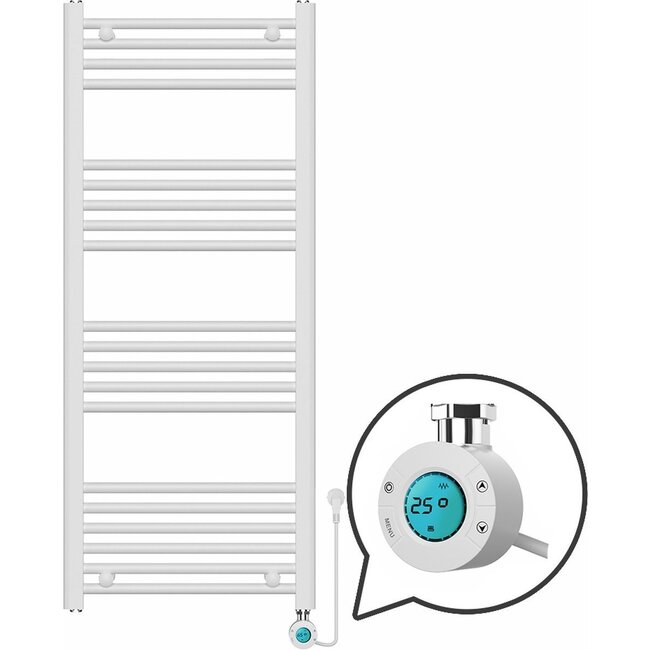 Radiateur sèche-serviettes électrique avec thermostat digital - Radiateur Salle de bain - 1200 × 500 mm - Blanc - 500 Watt