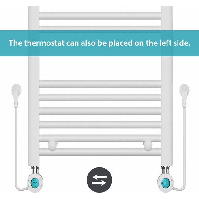 Radiateur sèche-serviettes électrique avec thermostat digital - Radiateur Salle de bain - 800 × 500 mm - Blanc mat - 300 watts