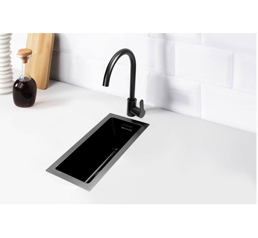 Nurion Spoelbak Black Metal 22 x 44 – Spoelbak Keuken - Spoelbakken Keuken – Wasbak Keuken - zonder Kraangat RVS