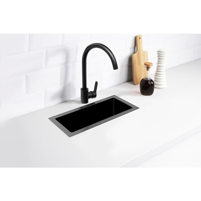 Nurion Evier Noir Métal 22 x 44 - Evier Cuisine - Eviers Cuisine - Evier Cuisine - sans trou de robinet acier inoxydable