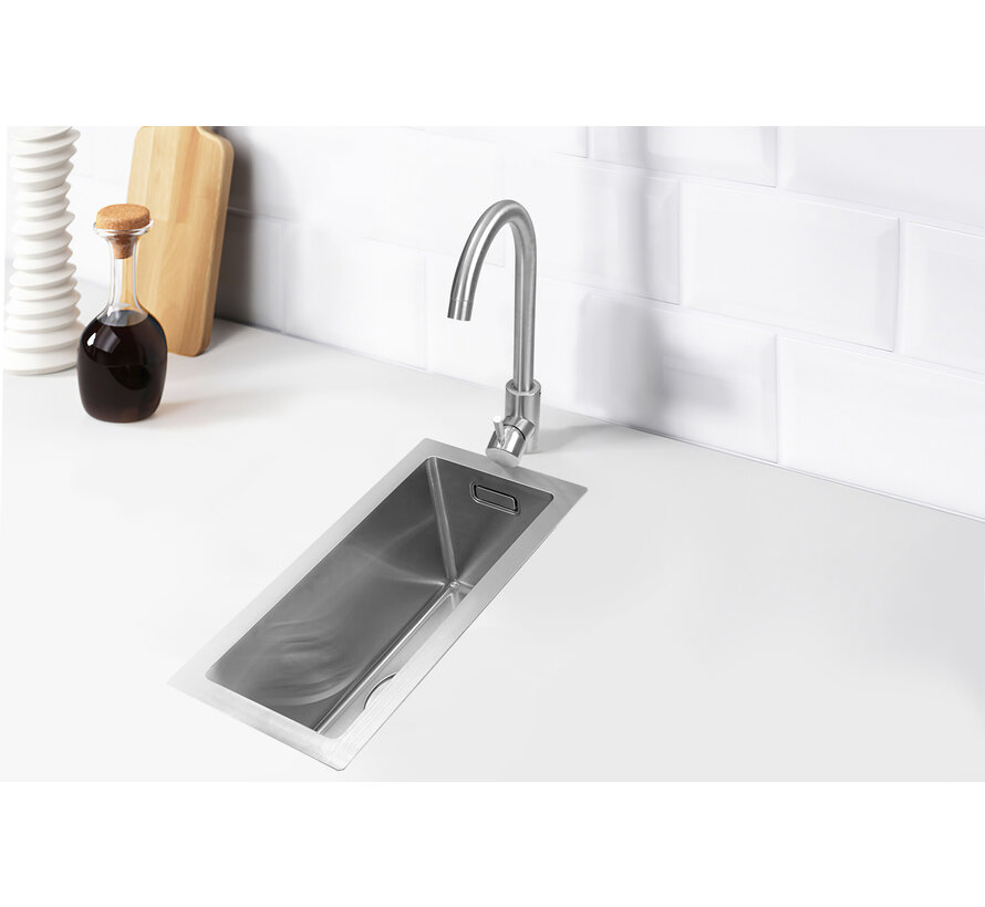 Nurion Spoelbak RVS 22 x 44 – Spoelbak Keuken - Spoelbakken Keuken – Wasbak Keuken - zonder Kraangat RVS