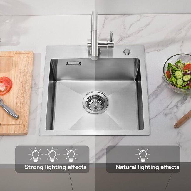 Nurion Spoelbak RVS 39,5 x 34,5 – Spoelbak Keuken - Spoelbakken Keuken – Wasbak Keuken - zonder Kraangat