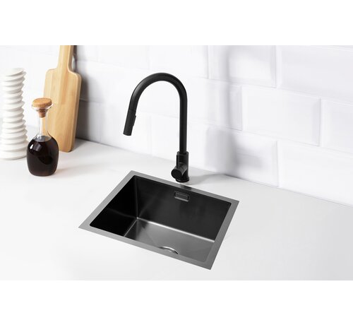 Nurion Nurion Spoelbak Black Metal 50 x 40 – Spoelbak Keuken - Spoelbakken Keuken – Wasbak Keuken - zonder Kraangat RVS