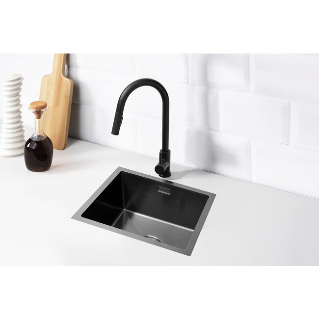 Nurion Spoelbak Black Metal 44,5 x 34,5 – Spoelbak Keuken - Spoelbakken Keuken – Wasbak Keuken - zonder Kraangat RVS