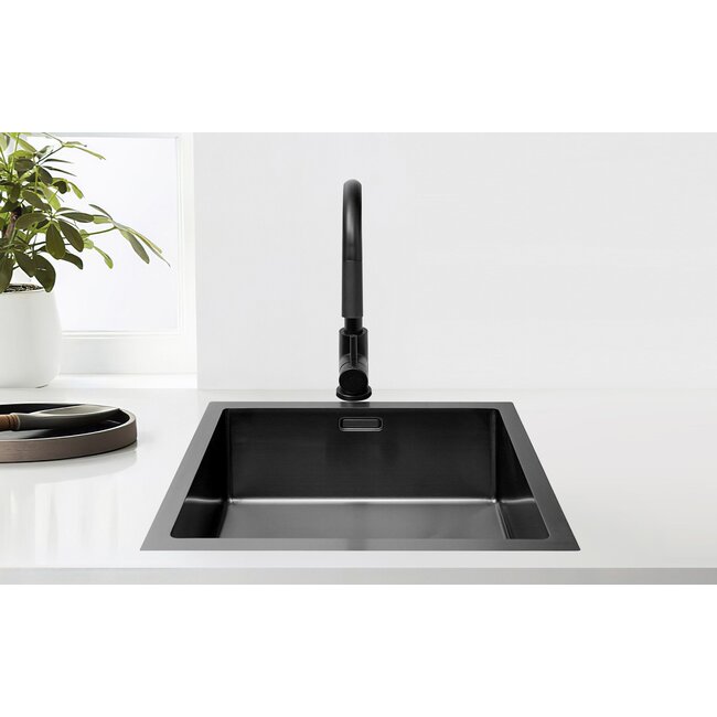 Nurion Evier Noir Métal 50 x 40 - Evier Cuisine - Eviers Cuisine - Evier Cuisine - sans trou de robinetterie inox