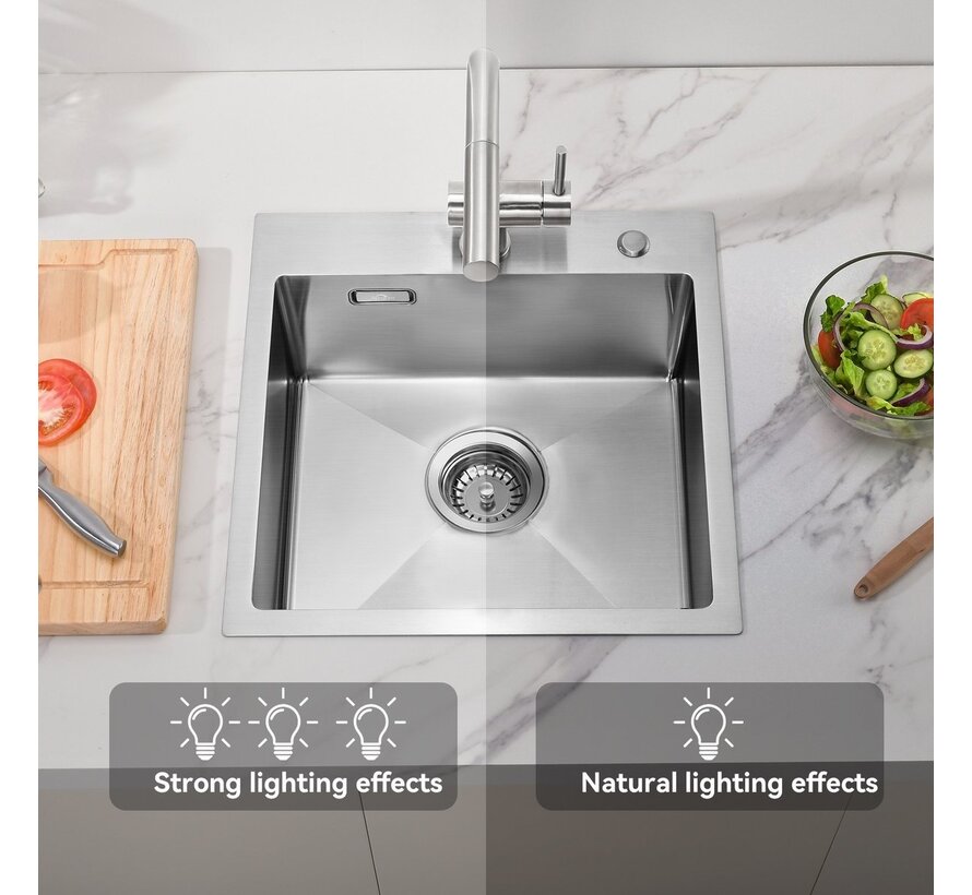 Nurion Spoelbak RVS 34 x 40 – Spoelbak Keuken - Spoelbakken Keuken – Wasbak Keuken - zonder Kraangat