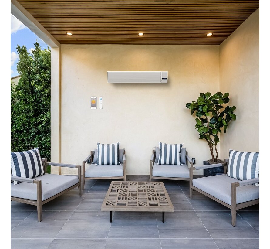 Infrarood terrasverwarmer Whitewarm heater met afstandsbediening 1800 - 2400Watt