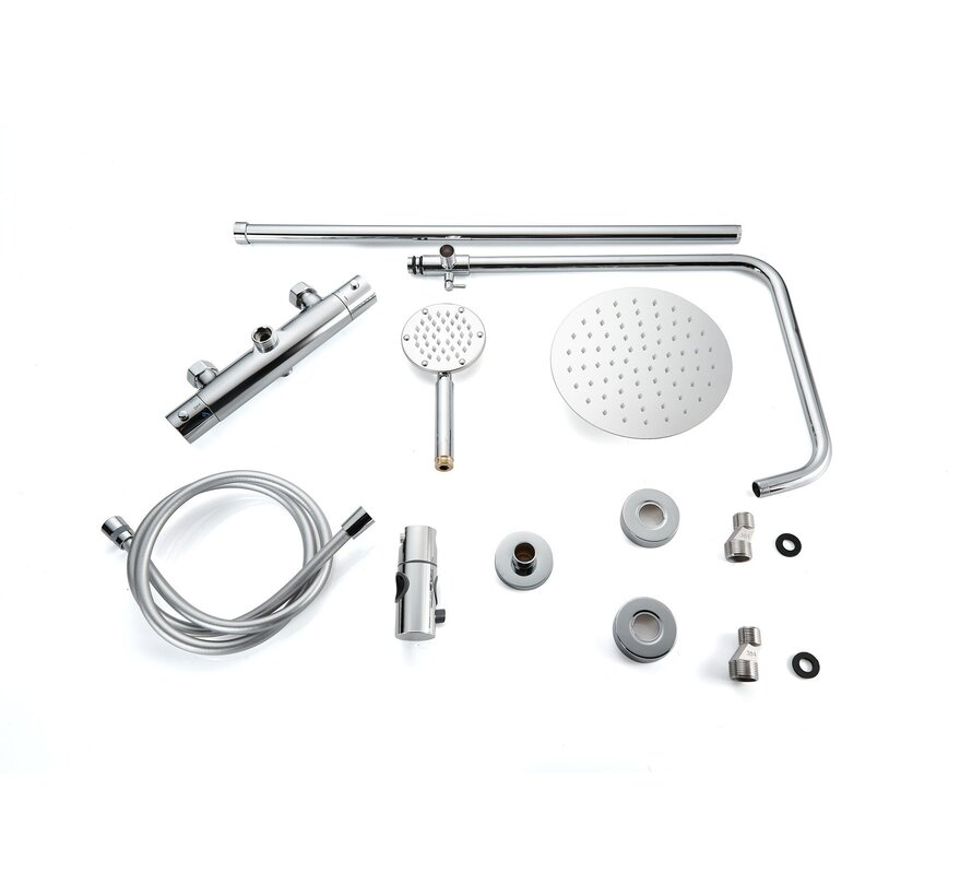 Douche de surface à effet pluie 30 cm douche de tête thermostatique chrome