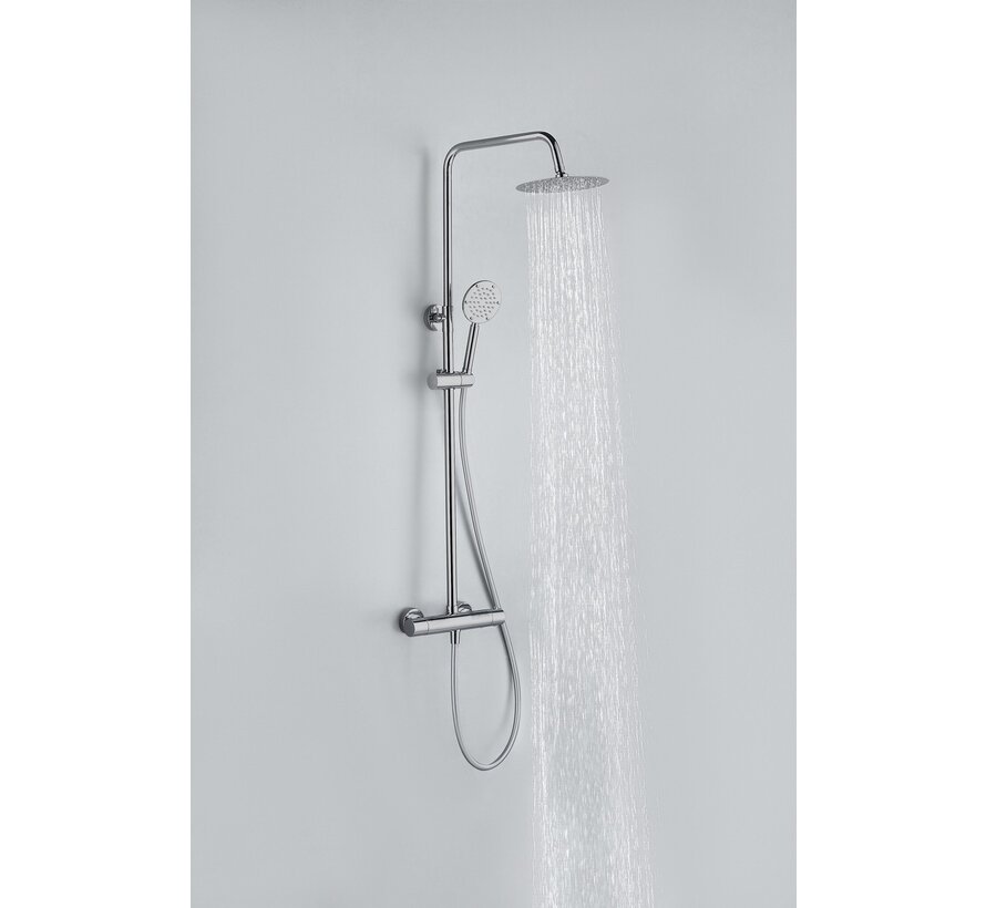 Douche de surface à effet pluie 30 cm douche de tête thermostatique chrome