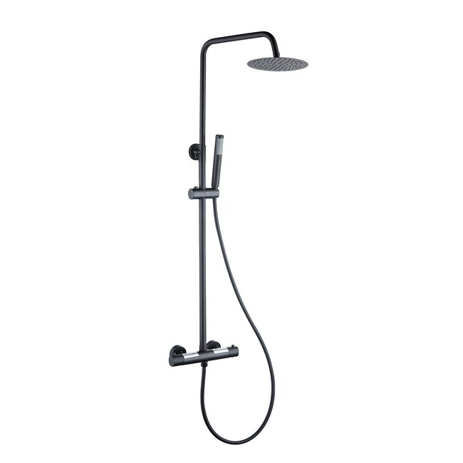 Opbouw regendouche 20 cm hoofddouche thermostatisch mat zwart