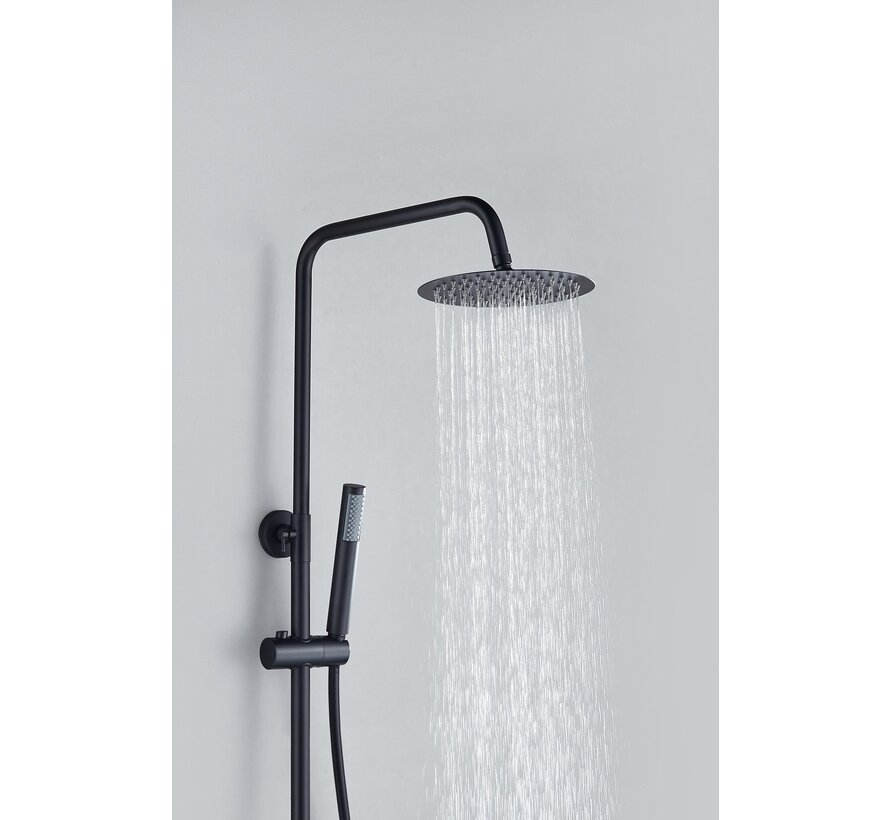Opbouw regendouche 30 cm hoofddouche thermostatisch mat zwart