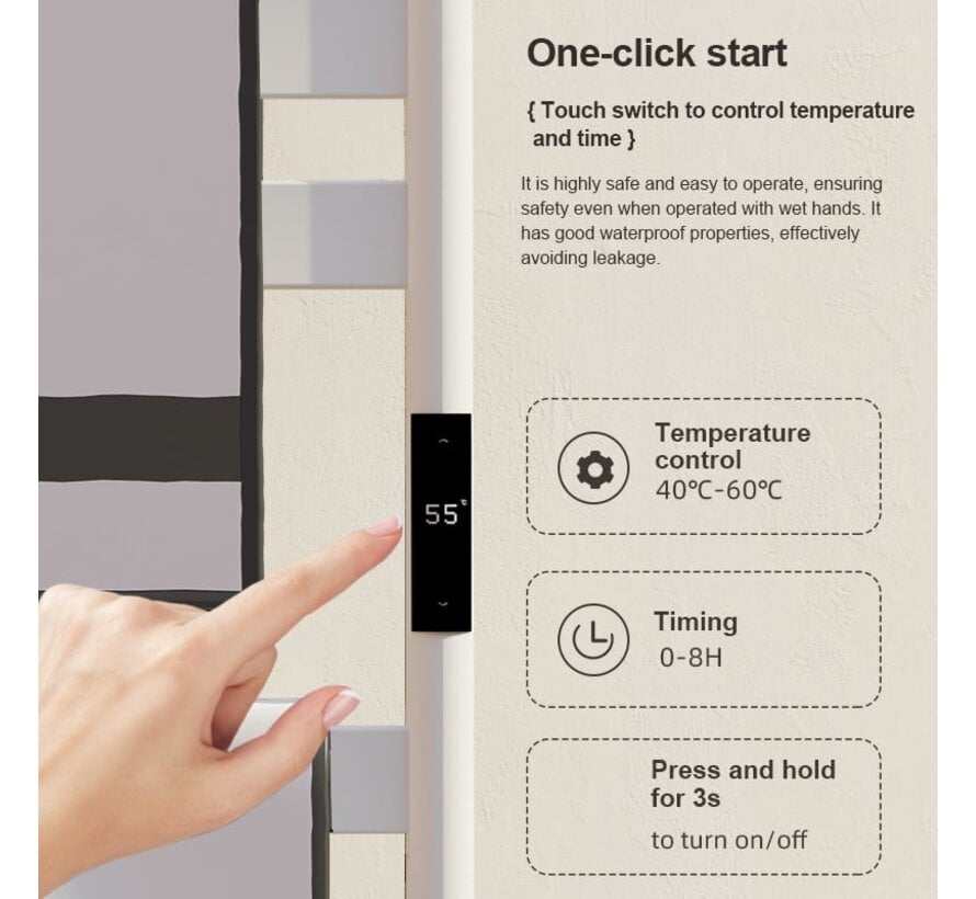 Radiateur sèche-serviettes électrique noir avec thermostat A-CS06G-W