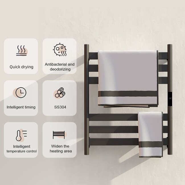 Radiateur sèche-serviettes électrique noir avec thermostat