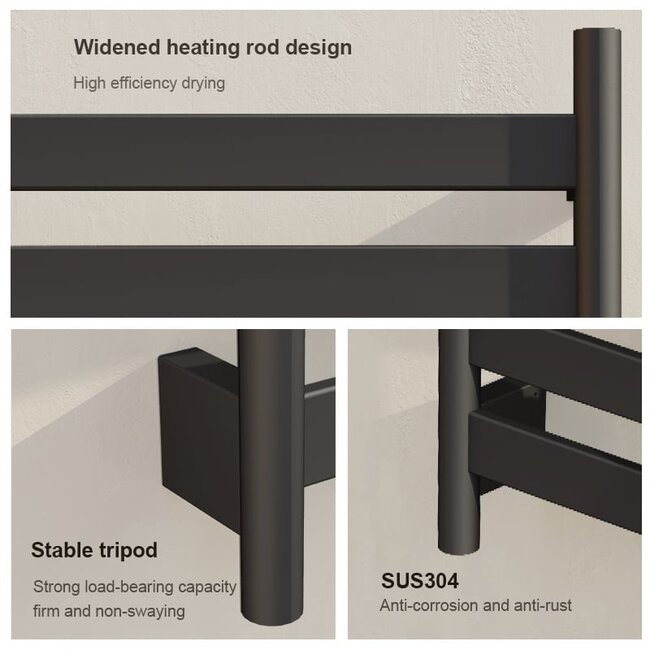 Radiateur sèche-serviettes électrique noir avec thermostat
