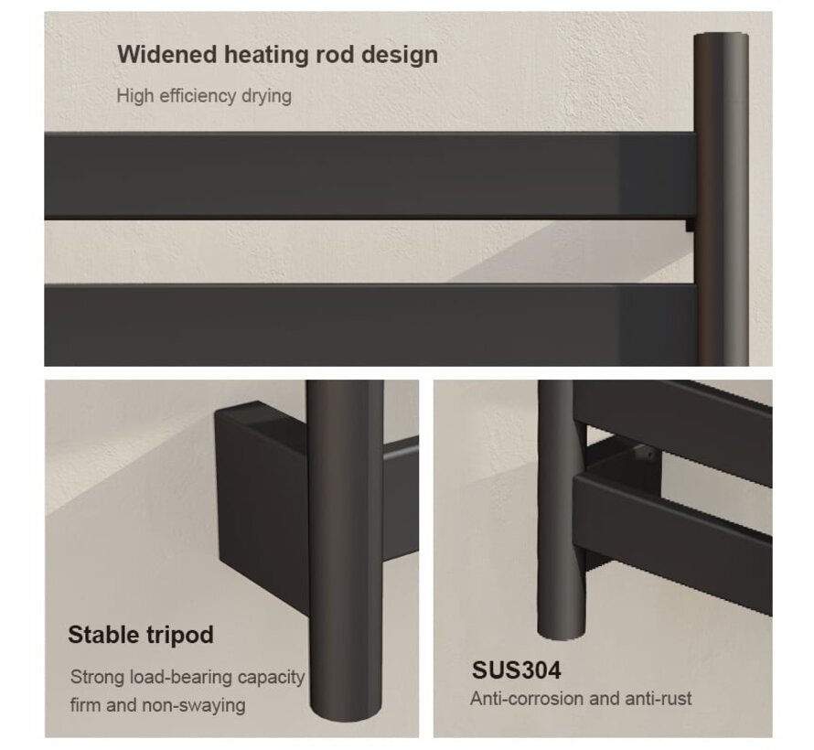 Radiateur sèche-serviettes électrique noir avec thermostat