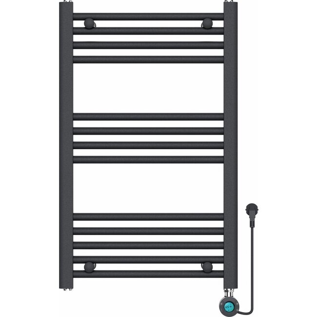 Radiateur sèche-serviettes électrique avec thermostat digital - Radiateur Salle de bain - 800 × 500 mm - Noir mat - 300 watts