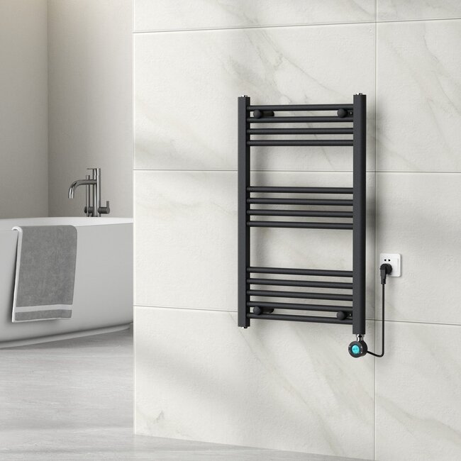 Handdoekradiator Elektrisch met Digitale Thermostaat - Radiator Badkamer - 800 × 500 mm - Mat zwart - 300 Watt