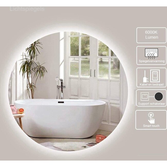 Miroir rond 80 cm sans cadre, éclairage LED périphérique et anti-condensation