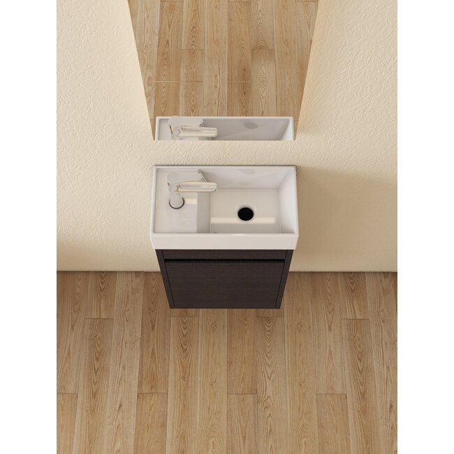 Nurion Toiletmeubel Luca - glanzend wit basin en zwart houten kast - 41 x 22,5 x 65 cm