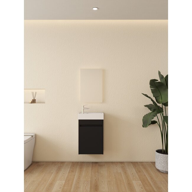 Nurion Meuble de toilette Tess - lavabo blanc brillant et armoire en bois noir - 41 x 22,5 x 65 cm