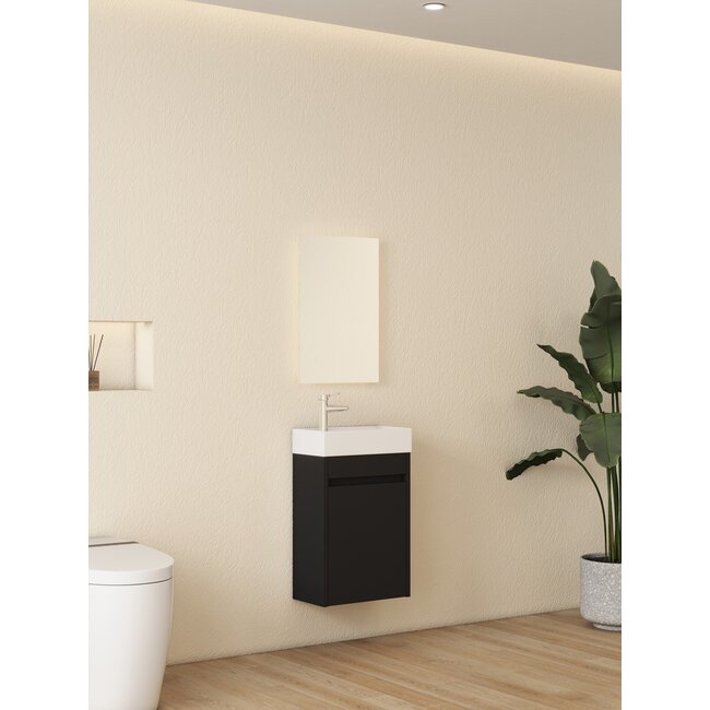 Nurion Meuble de toilette Tess - lavabo blanc brillant et armoire en bois noir - 41 x 22,5 x 65 cm