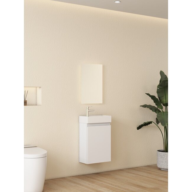 Nurion Meuble de toilette Lotte - lavabo blanc brillant et armoire en bois blanc - 41 x 22,5 x 65 cm