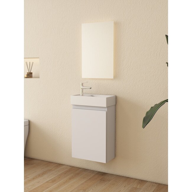 Nurion Meuble de toilette Lotte - lavabo blanc brillant et armoire en bois blanc - 41 x 22,5 x 65 cm
