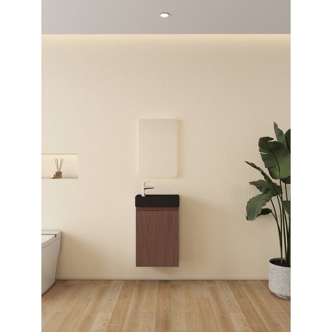 Nurion Meuble de toilette Jule - lavabo noir mat et armoire en bois de chêne - 41 x 22,5 x 65 cm