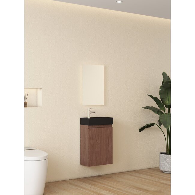 Nurion Meuble de toilette Jule - lavabo noir mat et armoire en bois de chêne - 41 x 22,5 x 65 cm