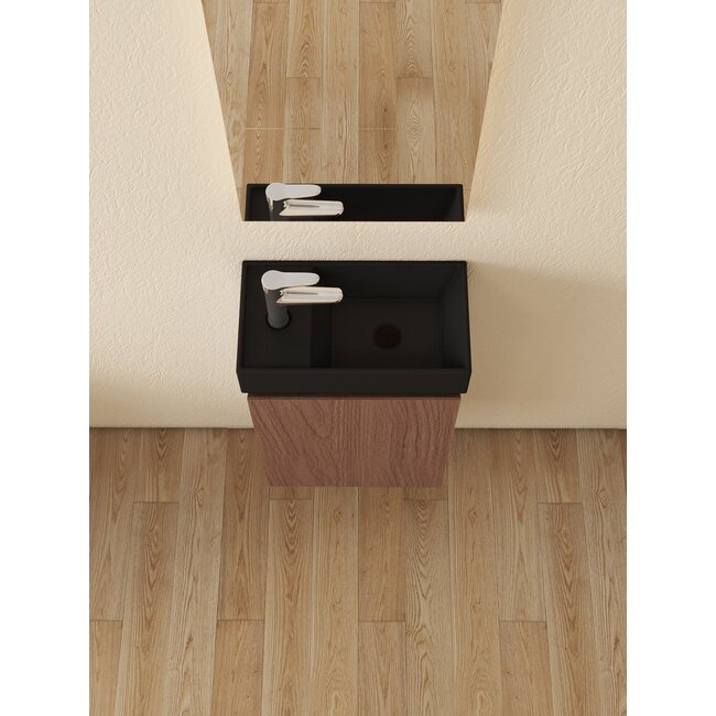 Nurion Toiletmeubel Jule - mat zwarte basin en dinker houten kast - 41 x 22,5 x 65 cm