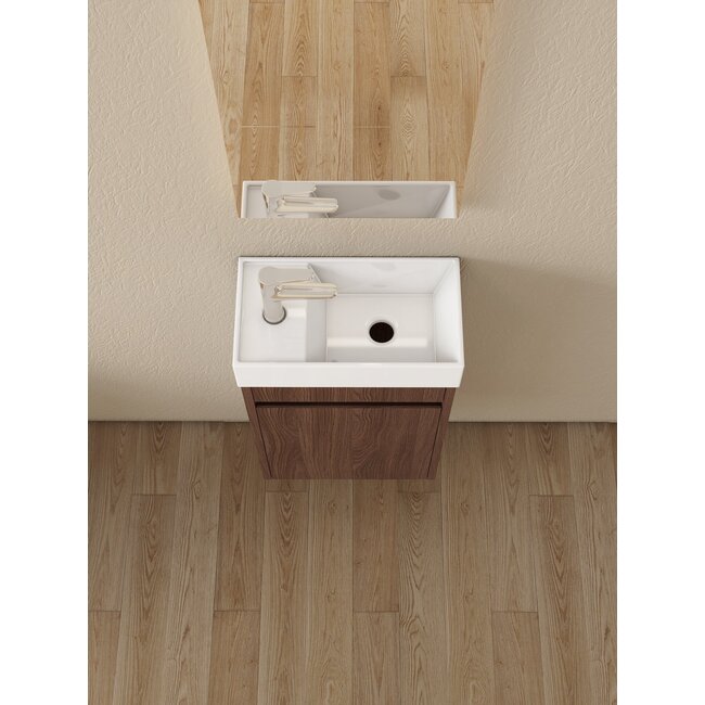 Nurion Toiletmeubel Vince - glanzend witte basin en donker houten kast - 41 x 22,5 x 65 cm