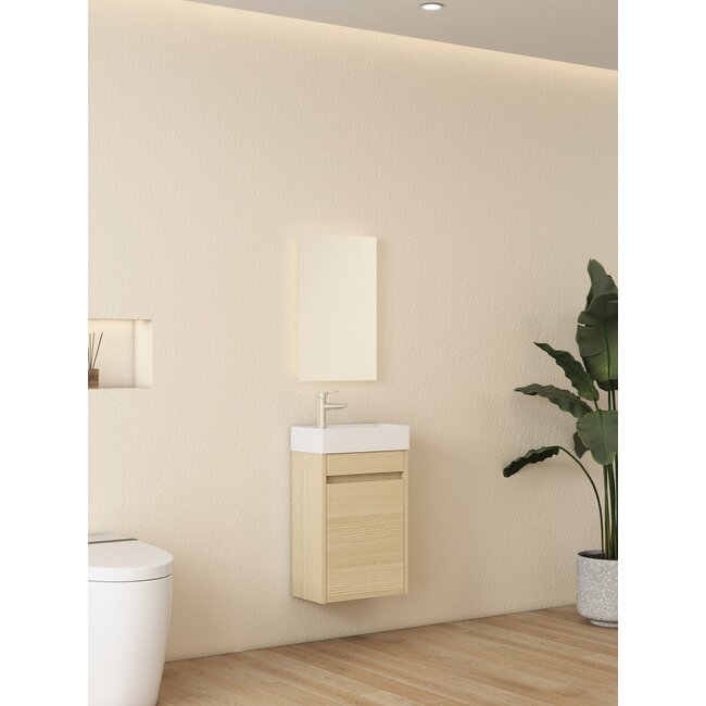 Nurion Toiletmeubel Sophie - glanzend wit basin en wit houten kast  - 41 x 22,5 x 65