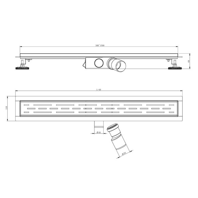 NovaDrain douchegoot compleet met flens gesloten raster rooster