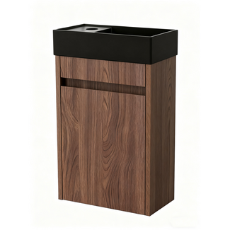 Nurion Nurion Meuble de salle de bain Emma - lavabo noir mat et armoire en noyer - 41 x 22,5 x 65 cm