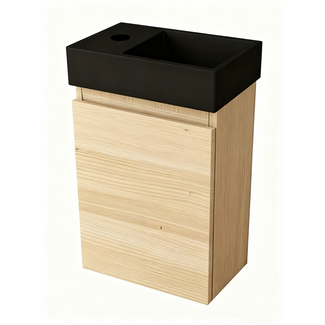 Nurion Nurion Meuble de toilette Nora - lavabo noir mat et armoire en bois clair - 41 x 22,5 x 65 cm