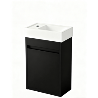 Nurion Meuble de toilette Nurion Tess - lavabo blanc brillant et armoire en bois noir - 41 x 22,5 x 65 cm