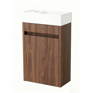 Nurion Nurion Meuble de toilette Vince - lavabo blanc brillant et armoire en bois foncé - 41 x 22,5 x 65 cm
