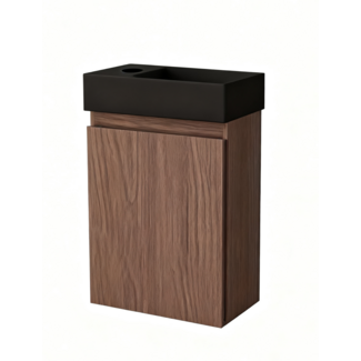 Nurion Nurion Meuble de toilette Jule - lavabo noir mat et armoire en bois de chêne - 41 x 22,5 x 65 cm