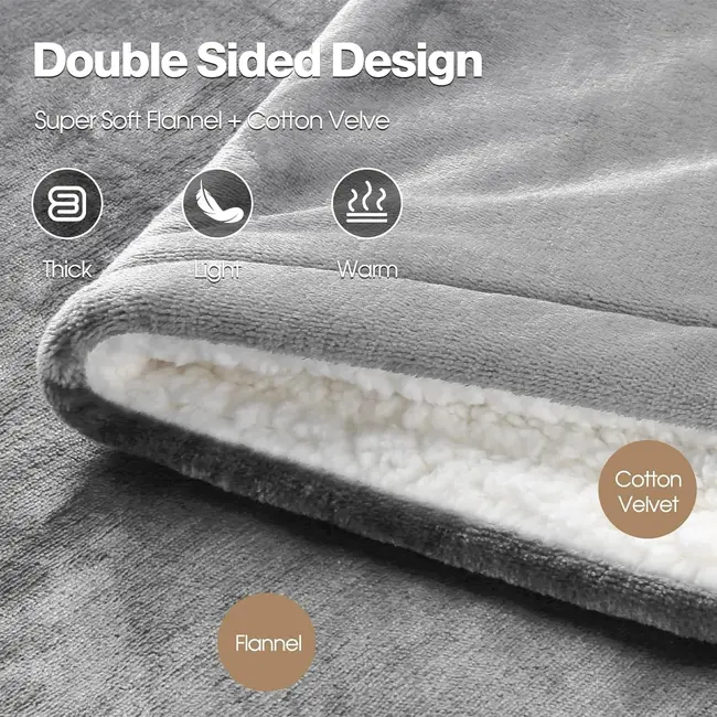 Couverture électrique - Couverture chauffante - 1 personne - 180x150 cm - Polaire - Gris