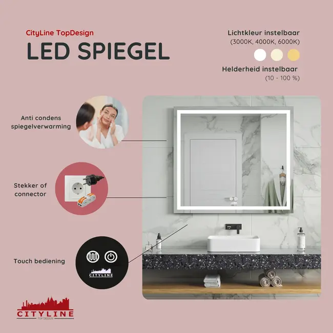 Badkamerspiegel ''Vista'' led verlichting en anti-condens