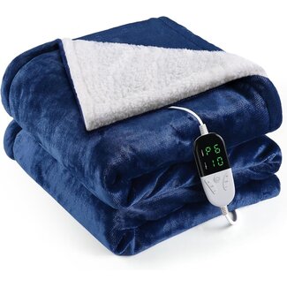 Quality Heating Elektrische omslagdeken - Warmtedeken - 1 persoons - 180x150 cm - Fleece - blauw
