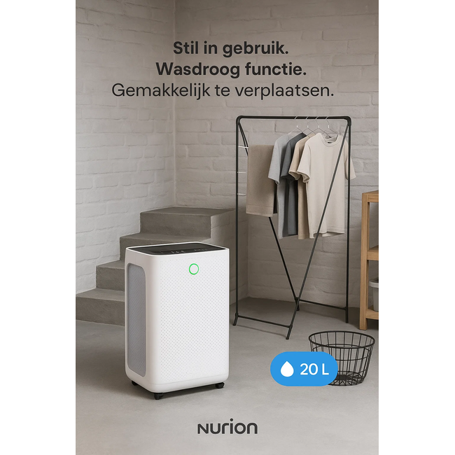 Slimme luchtontvochtiger compact 20 Liter Wifi met carbon filter