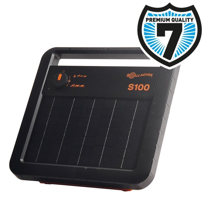 Gallagher S100 solar schrikdraadapparaat inclusief batterij (12 V - 7,2 Ah) + Gratis Stander