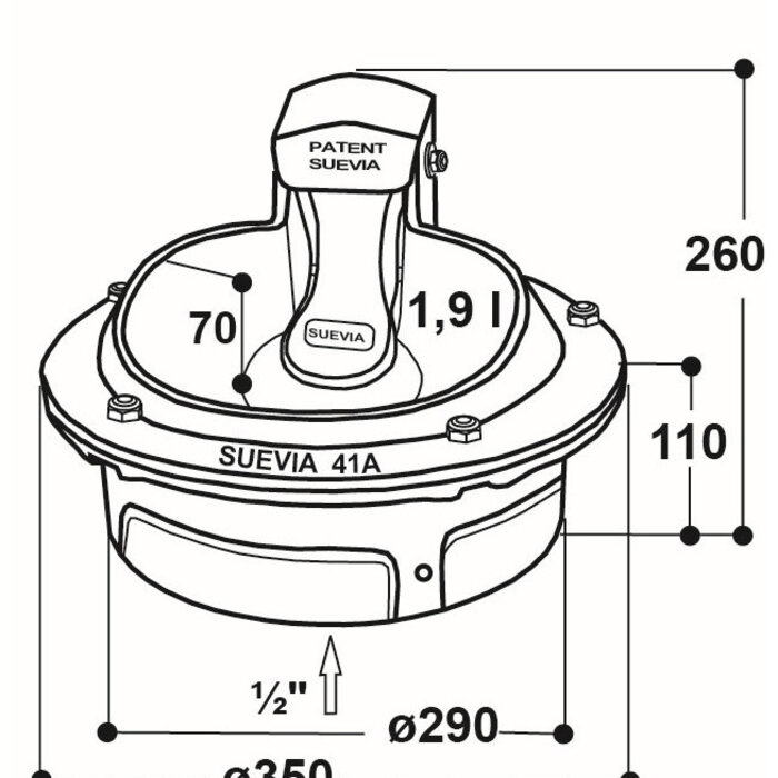 Lepeldrinkbak Mod. 41A, verwarmbaar, 80 Watt