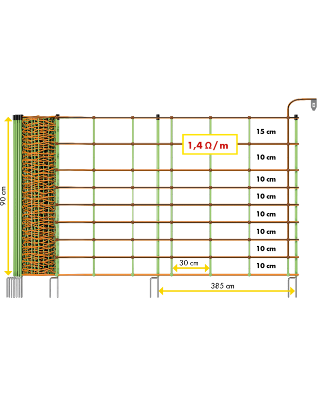 Patura Schrikdraadnet combi 90cm, 2 punt, 50m